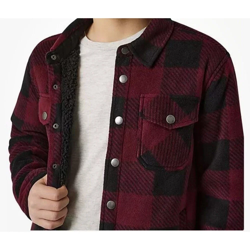 Boys Sherpa Lined Fleece Long Sleeve Button Up Shirt Jacket 4-5 Weatherproof New